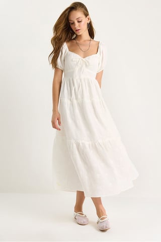 Embroidered Heart Collar Maxi Dress