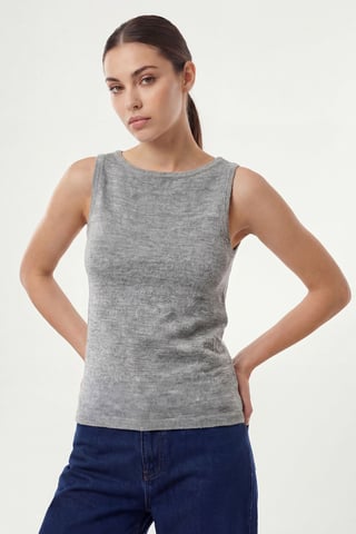 Ribbad ärmlös crew neck linne