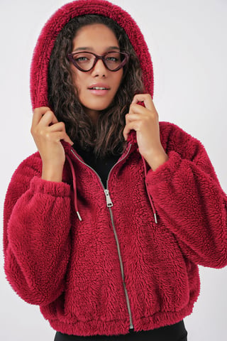 Crop Plush Zip-Front Hoodie