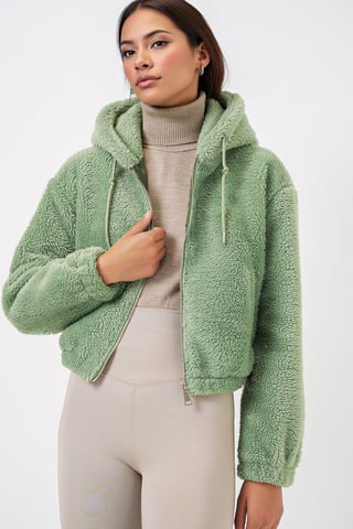 Korte Pluche Hoodie met Rits aan de Voorkant
