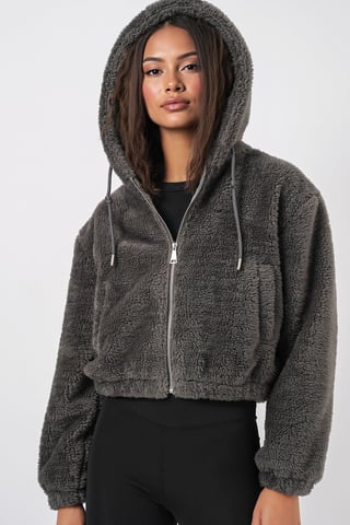 Crop Plush Zip-Front Hoodie