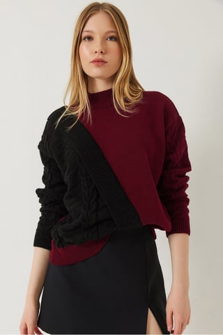 Patterned Half Turtleneck Ribbed Sweater