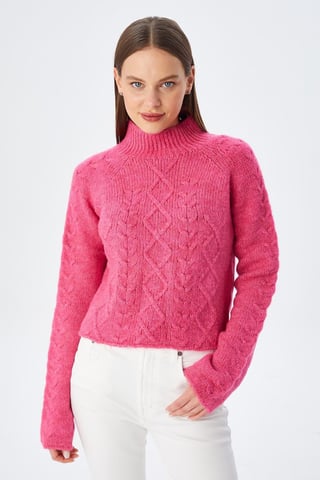 Argyle Pattern Ribbed Half Turtleneck Sweater