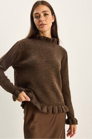 Frilly Half Turtleneck Buttoned Knit Sweater