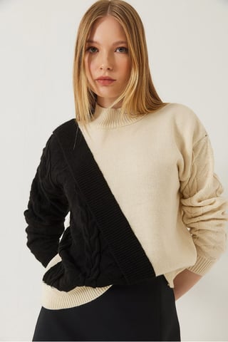 Patterned Half Turtleneck Ribbed Sweater