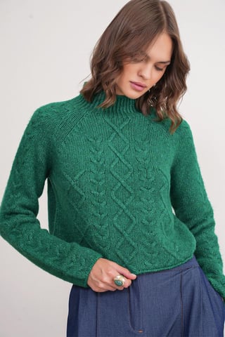 Argyle Pattern Ribbed Half Turtleneck Sweater
