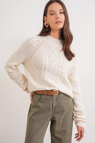 Argyle Pattern Ribbed Half Turtleneck Sweater