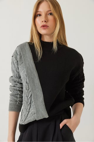 Patterned Half Turtleneck Ribbed Sweater