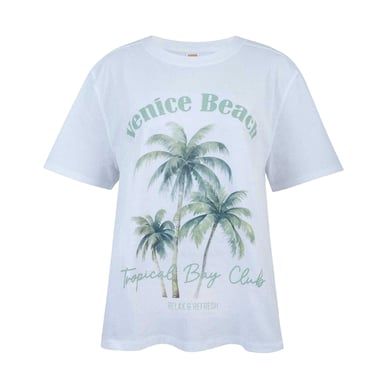 SoulCal Womens/Ladies Palm Tree Oversized T-Shirt (White/Green)