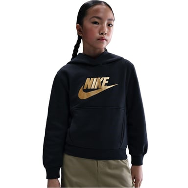 Nike Childrens/Kids Text Logo Pullover Hoodie (Black/Gold)