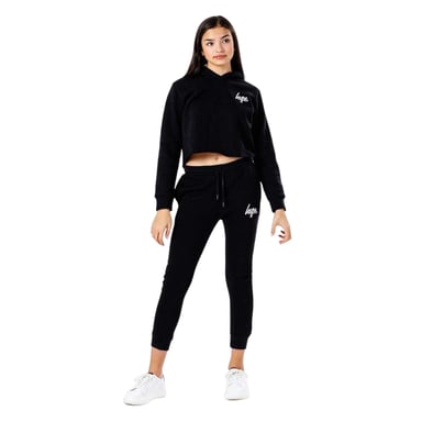 Hype Womens/Ladies Script Cropped Hoodie And Joggers Set (Black)
