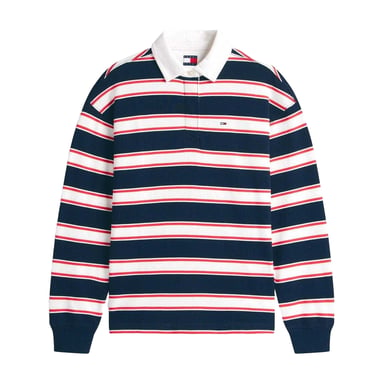 Tommy Jeans Womens/Ladies Striped Relaxed Fit Rugby Sweatshirt (Dark Navy)