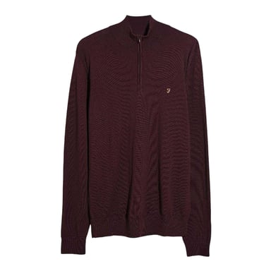Farah Mens Zip Neck Sweater Top (Burgundy)
