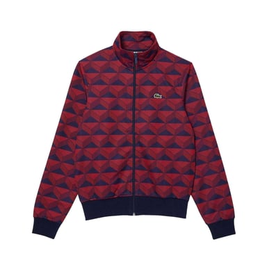 Lacoste Mens Robert George Motif Jacquard Full Zip Sweatshirt (Red/Black Print)