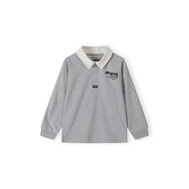 Minoti Boys Printed Long-Sleeved Polo Shirt (Grey)