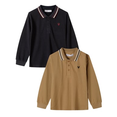 Minoti Boys Long-Sleeved Polo Shirt (Pack of 2) (Black/Brown)