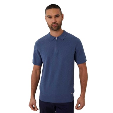 Threadbare Mens Whittley Textured Short-Sleeved Polo Shirt (Denim)