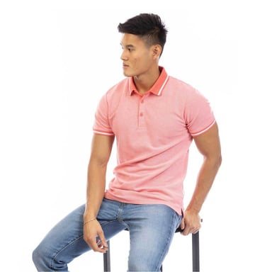 Peter Werth Mens Textured Short-Sleeved Polo Shirt (Pink)