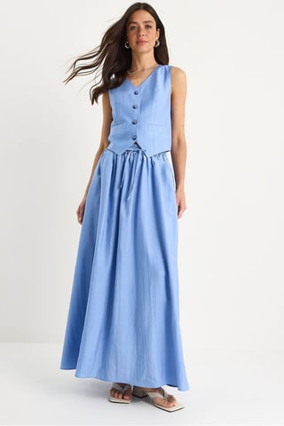 V-Neck Vest and Maxi Skirt Two-Piece Coord Set