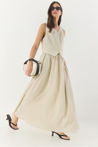 V-Neck Vest and Maxi Skirt Two-Piece Coord Set