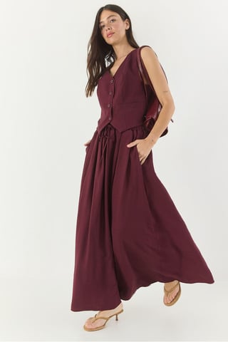 V-Neck Vest and Maxi Skirt Two-Piece Coord Set