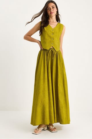 V-Neck Vest and Maxi Skirt Two-Piece Coord Set