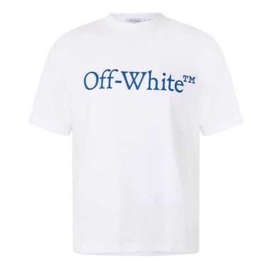 Off White Unisex Adult Striped Cotton Regular T-Shirt (White/True Blue)