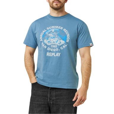 Replay Mens Motorbike Cotton Regular T-Shirt (Blue)