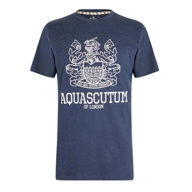 Aquascutum Mens Shield Logo Crew Neck T-Shirt (Navy/White)
