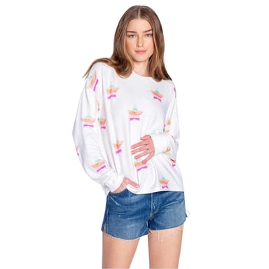 PJ Salvage Womens/Ladies Star Print French Terry Relaxed Fit Jumper (Off White)