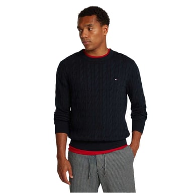 Tommy Hilfiger Mens Cable Knit Cotton Crew Neck Jumper (Desert Sky)