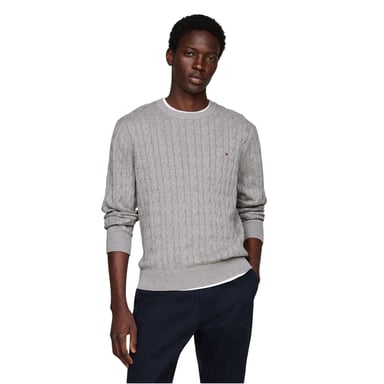 Tommy Hilfiger Mens Cable Knit Cotton Crew Neck Jumper (Medium Grey)