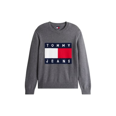 Tommy Jeans Mens Flag Logo Crew Neck Jumper (Black Heather)