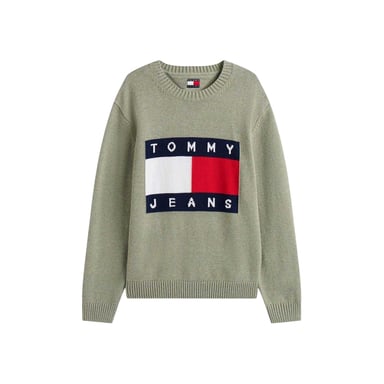Tommy Jeans Mens Flag Logo Crew Neck Jumper (Sage Green)