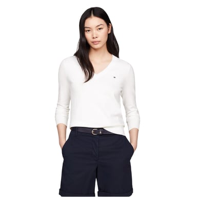 Tommy Hilfiger Womens/Ladies Cotton V Neck Sweater Top (Ecru)