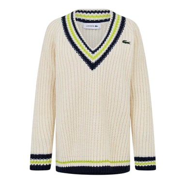 Lacoste Womens/Ladies Striped V Neck Relaxed Fit Sweater Top (Cream/Black)