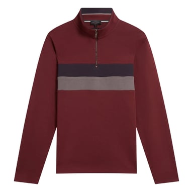 Ted Baker Mens Quarter Zip Fleece Top (Oxblood)