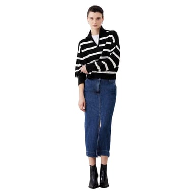 French Connection Unisex Adult Vhari Horizontal Stripe Zip Neck Relaxed Fit Sweater Top (Black)