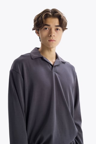 Herr långärmad polo krage T-shirt