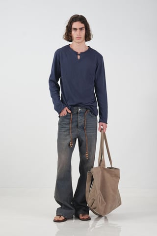 Men's Cotton Long-Sleeve Crew Neck T-Shirt