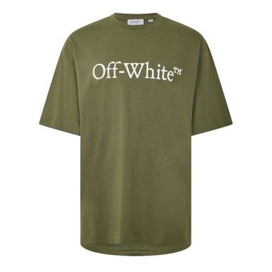 Off White Mens Bookish Lettering Crew Neck T-Shirt (Moss/White)