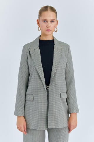 Lång rutmönstrad crepe-blazer