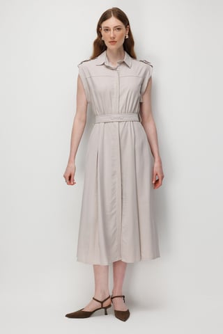 Textured A-Line Midi Shirt Dress with Belt