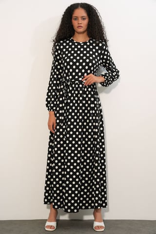 Floral Crew Neck Maxi Knit Dress with Bow Detail