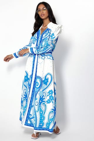 V-Neck Paisley Maxi Dress with Slit