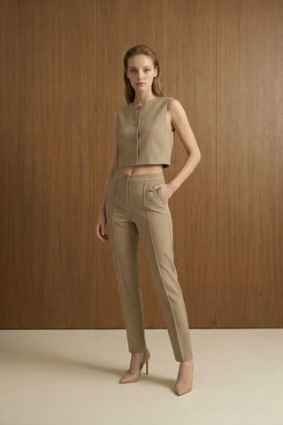 Crew Neck Crop Vest & High Waist Pants Two-Piece Set