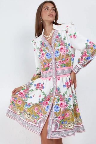 Frilly Paisley V-Neck Mini Skater Dress