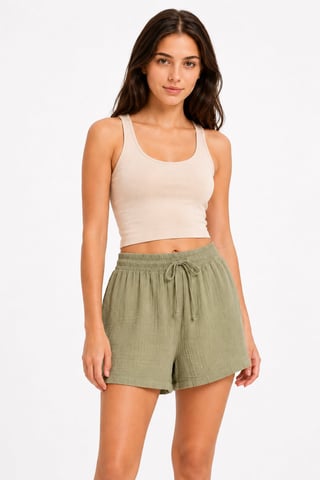 High-Waist Textured Wide-Leg Shorts