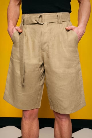 Men's High-Waist Linen Blend Tailored Shorts