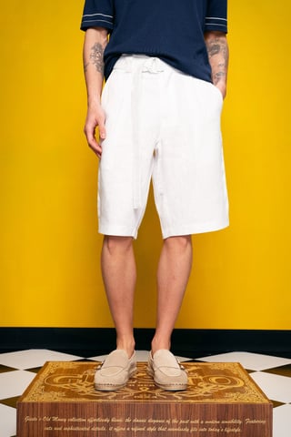 Men's Linen Blend High-Waist Chino Shorts